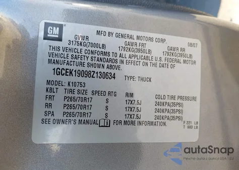 2008 Chevrolet Silverado 1500 Lt1 из США, поврежденный, VIN 1GCEK19098Z130634